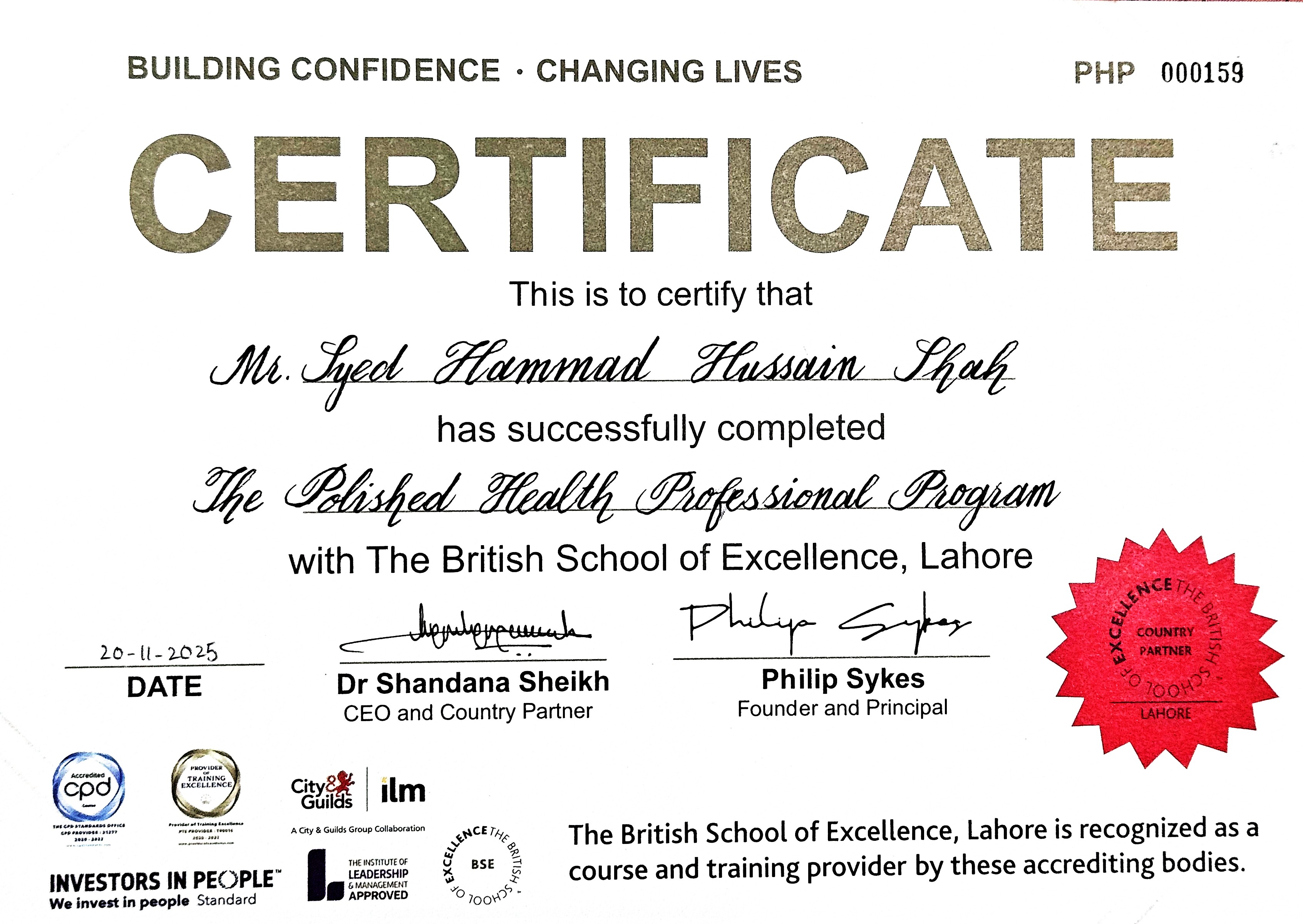 Certificate for The Polished Health Professional Program